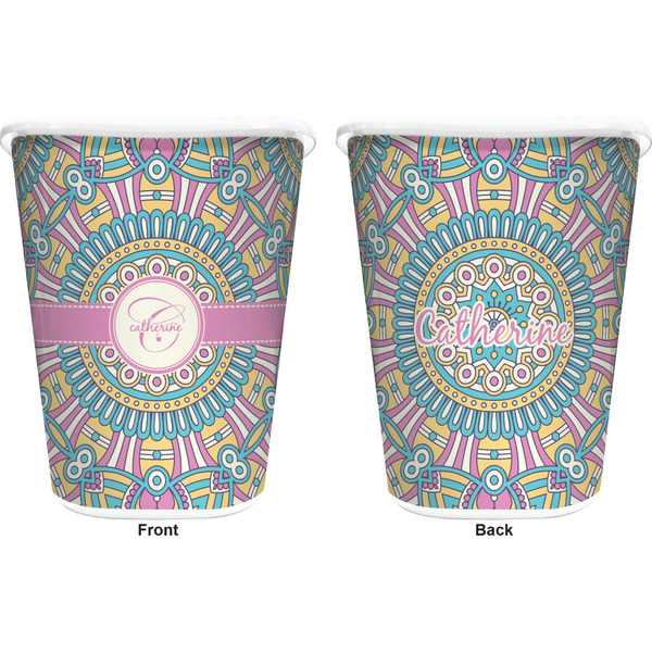 Bohemian Art Trash Can White - Front and Back - Apvl