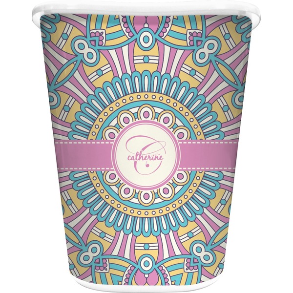 Custom Bohemian Art Waste Basket - Single Sided (White) (Personalized)
