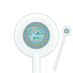 Bohemian Art 5.5" Round Plastic Stir Sticks - White - Single Sided (Personalized)