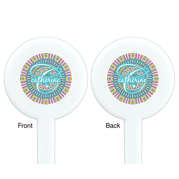 Bohemian Art White Plastic 7" Stir Stick - Double Sided - Round - Front & Back