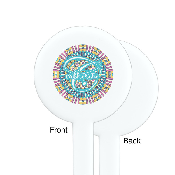 Bohemian Art White Plastic 7" Stir Stick - Single Sided - Round - Front & Back