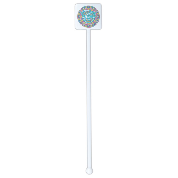 Bohemian Art White Plastic Stir Stick - Single Sided - Square - Single Stick
