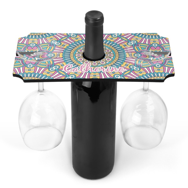 Custom Bohemian Art Wine Bottle & Glass Holder (Personalized)