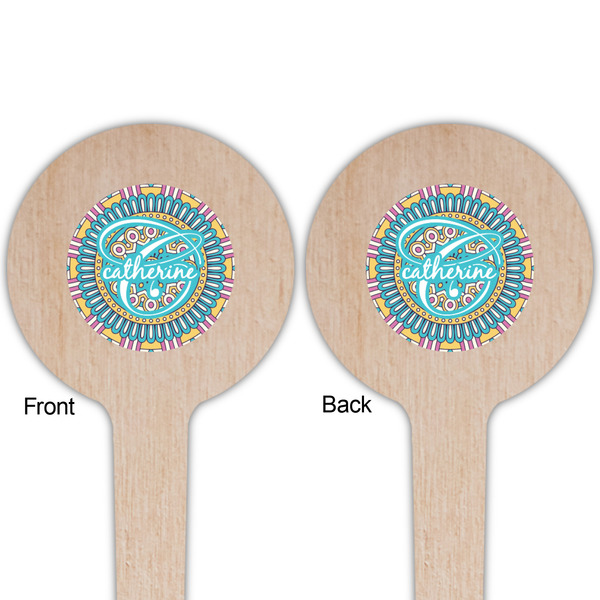 Bohemian Art Wooden 4" Food Pick - Round - Double Sided - Front & Back