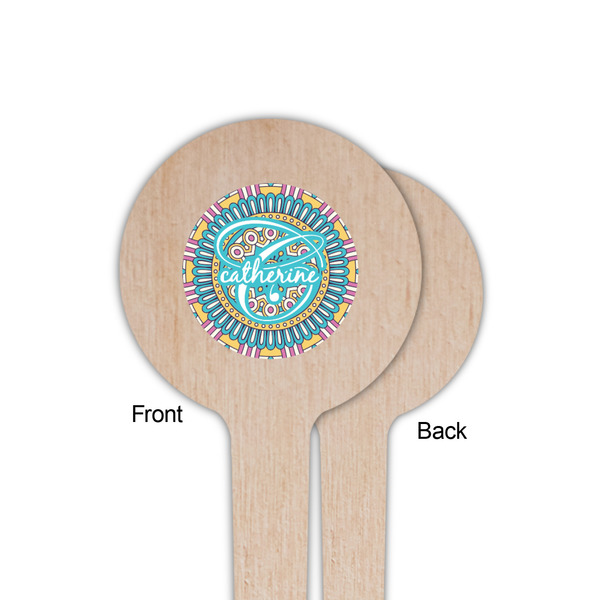 Bohemian Art Wooden 4" Food Pick - Round - Single Sided - Front & Back