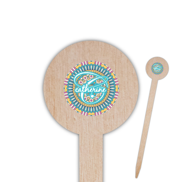 Custom Bohemian Art Round Wooden Food Picks (Personalized)
