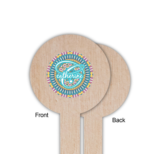 Bohemian Art Wooden 6" Food Pick - Round - Single Sided - Front & Back