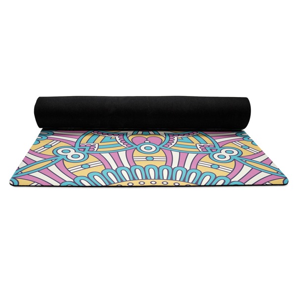 Bohemian Art Yoga Mat Rolled up Black Rubber Backing