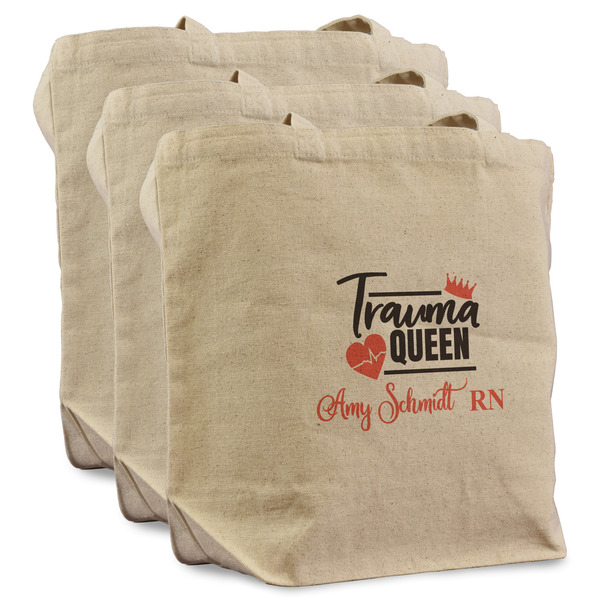 Custom Nurse Reusable Cotton Grocery Bags - Set of 3 (Personalized)