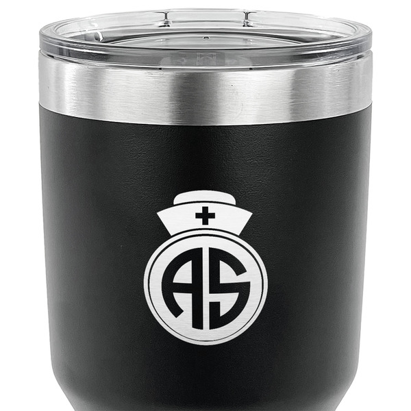 Nurse 30 oz Stainless Steel Ringneck Tumbler - Black - CLOSE UP