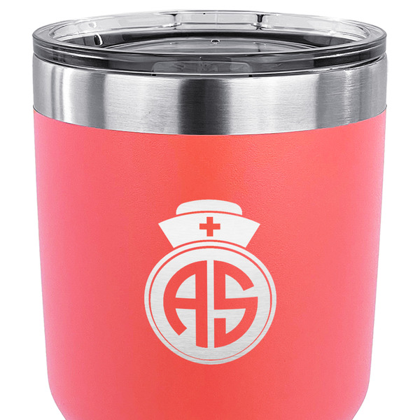 Nurse 30 oz Stainless Steel Ringneck Tumbler - Coral - CLOSE UP