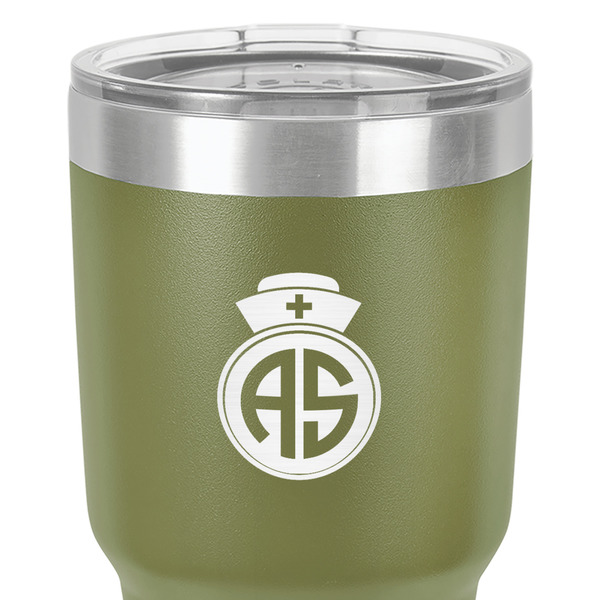 Nurse 30 oz Stainless Steel Ringneck Tumbler - Olive - Close Up