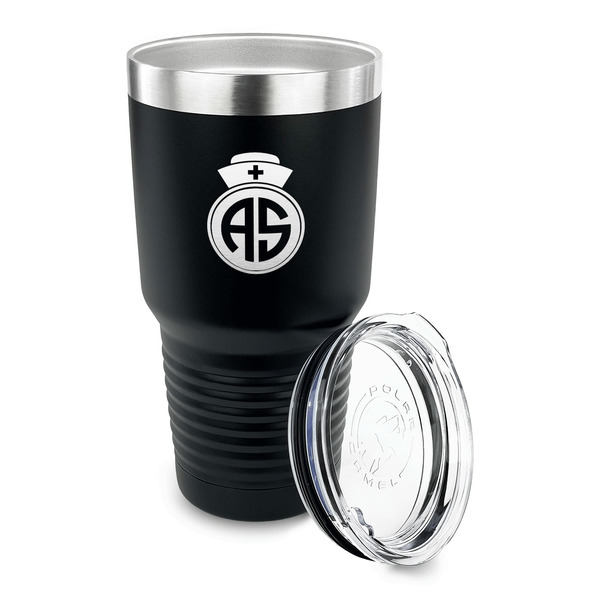 Nurse 30 oz Stainless Steel Ringneck Tumblers - Black - LID OFF