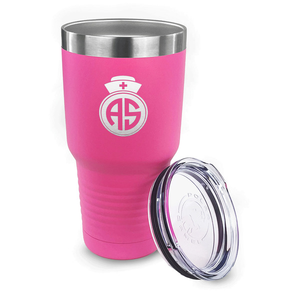 Nurse 30 oz Stainless Steel Ringneck Tumblers - Pink - LID OFF