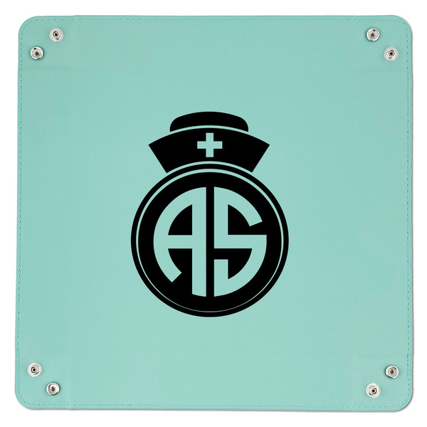 Nurse 9" x 9" Teal Leatherette Snap Up Tray - APPROVAL