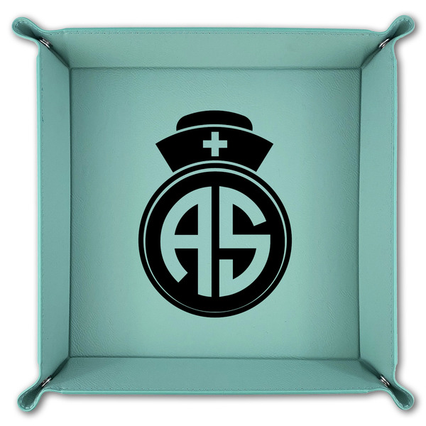 Nurse 9" x 9" Teal Leatherette Snap Up Tray - FOLDED