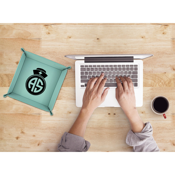 Nurse 9" x 9" Teal Leatherette Snap Up Tray - LIFESTYLE