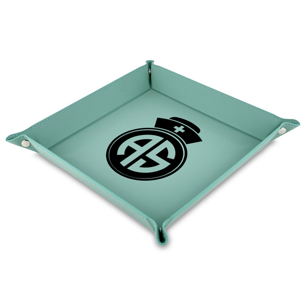 Custom Nurse 9" x 9" Teal Faux Leather Valet Tray (Personalized)