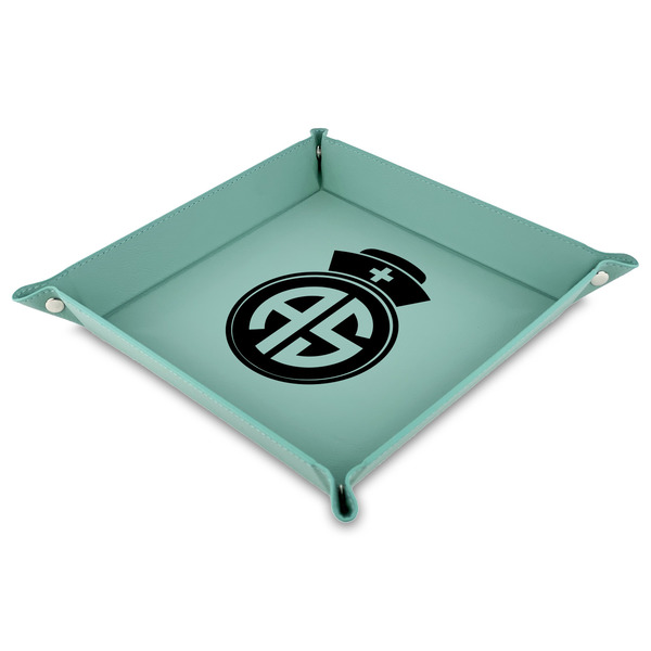 Custom Nurse Faux Leather Dice Tray - 9" x 9"  - Teal (Personalized)