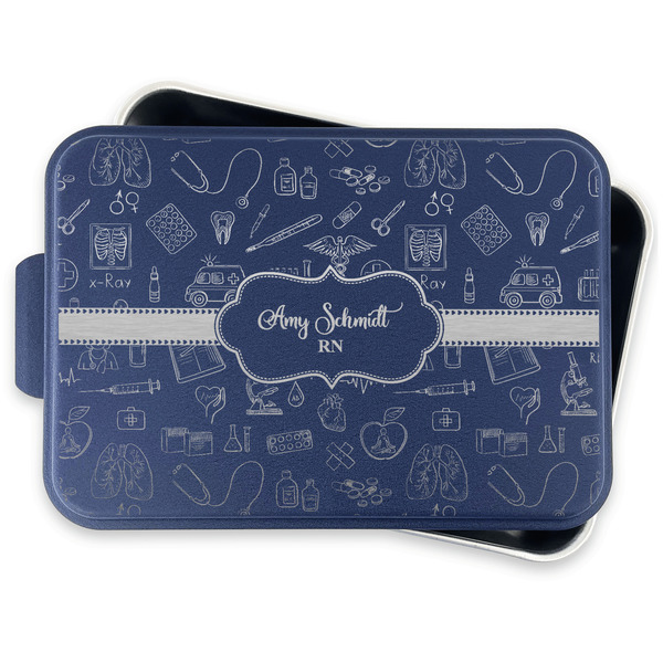 Nurse Aluminum Baking Pan - Navy Lid - FRONT w/lid off