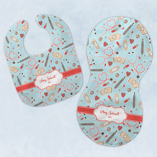 Custom Nurse Baby Bib & Burp Set w/ Name or Text