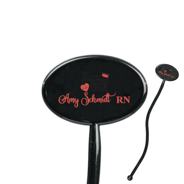 Custom Nurse 7" Oval Plastic Stir Sticks - Black - Double Sided (Personalized)