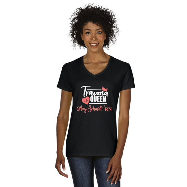 Custom Nurse Women's V-Neck T-Shirt - Black - Small (Personalized)