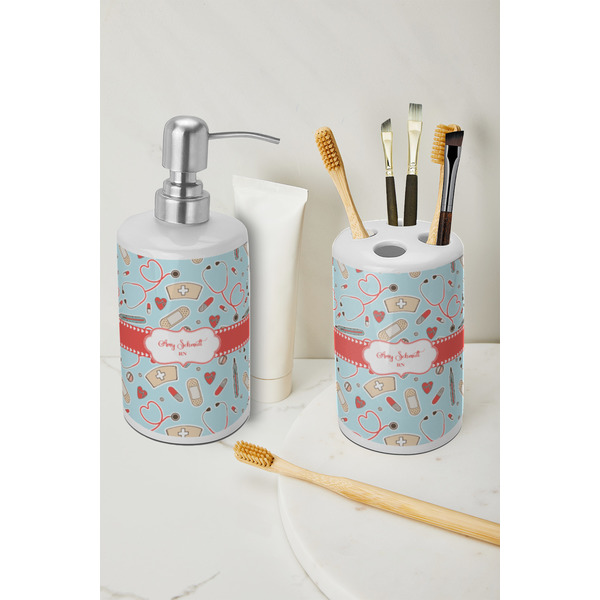 Nurse Ceramic Bathroom Accessories - LIFESTYLE (toothbrush holder & soap dispenser)