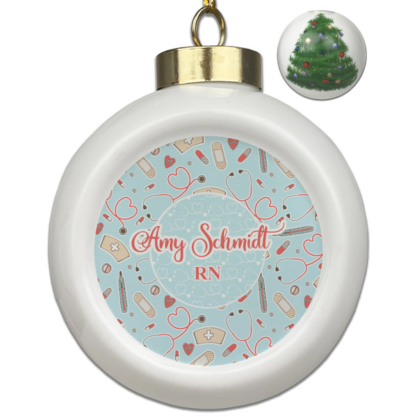 Custom Nurse Ceramic Ball Ornament - Christmas Tree (Personalized)