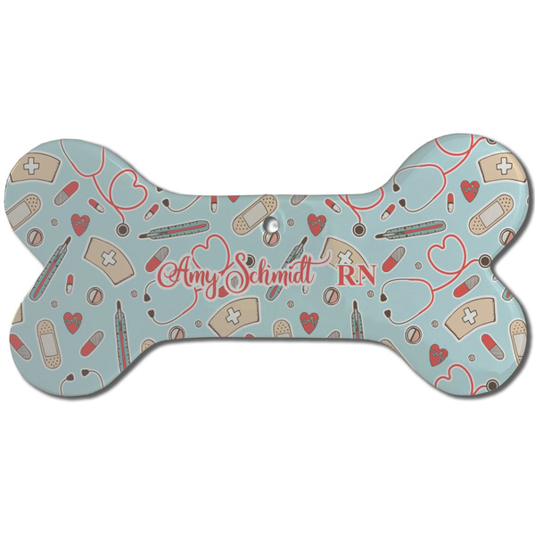 Custom Nurse Ceramic Dog Ornament - Front w/ Name or Text