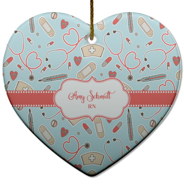 Custom Nurse Heart Ceramic Ornament w/ Name or Text