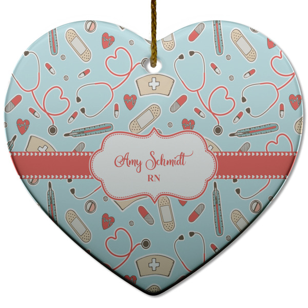 Nurse Ceramic Flat Ornament - Heart (Front)