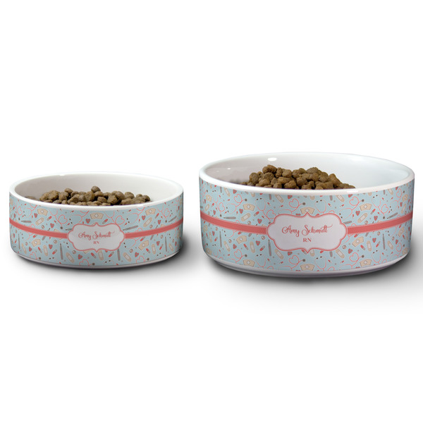 Nurse Ceramic Dog Bowls - Size Comparison