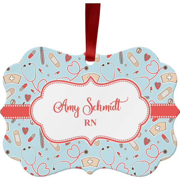 Custom Nurse Metal Frame Ornament - Double Sided w/ Name or Text