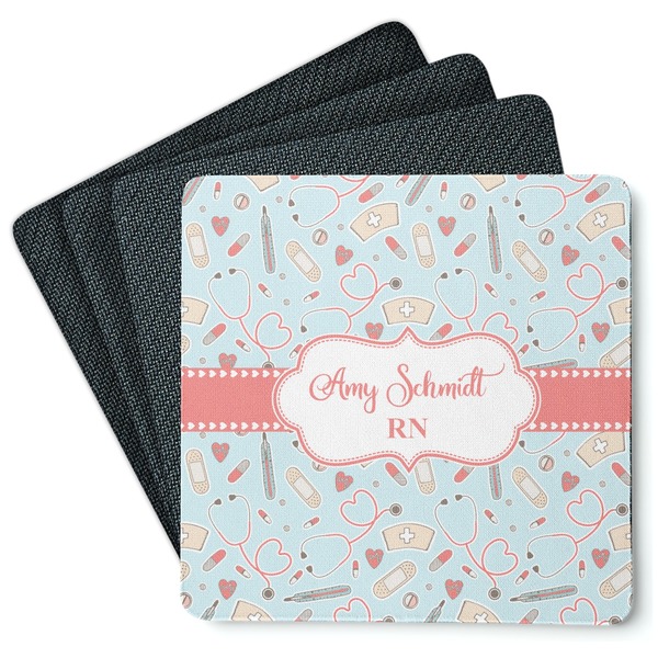 Custom Nurse Square Rubber Backed Coasters - Set of 4 (Personalized)