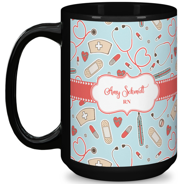 Custom Nurse 15 Oz Coffee Mug - Black (Personalized)