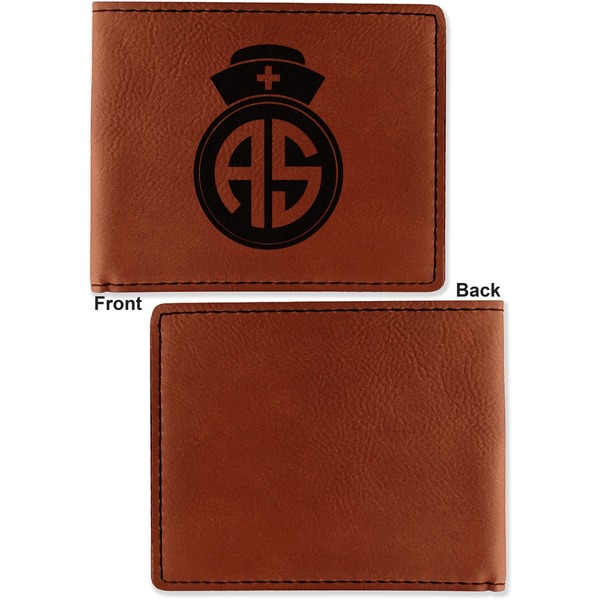 Nurse Cognac Leatherette Bifold Wallets - Front and Back Single Sided - Apvl