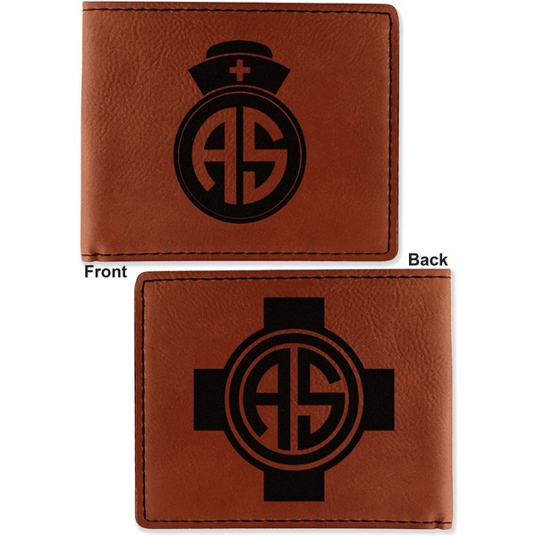 Nurse Cognac Leatherette Bifold Wallets - Front and Back
