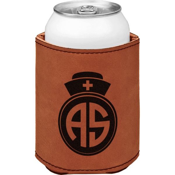 Nurse Cognac Leatherette Can Sleeve - Single Front