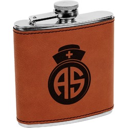 Nurse Leatherette Wrapped Stainless Steel Flask (Personalized)