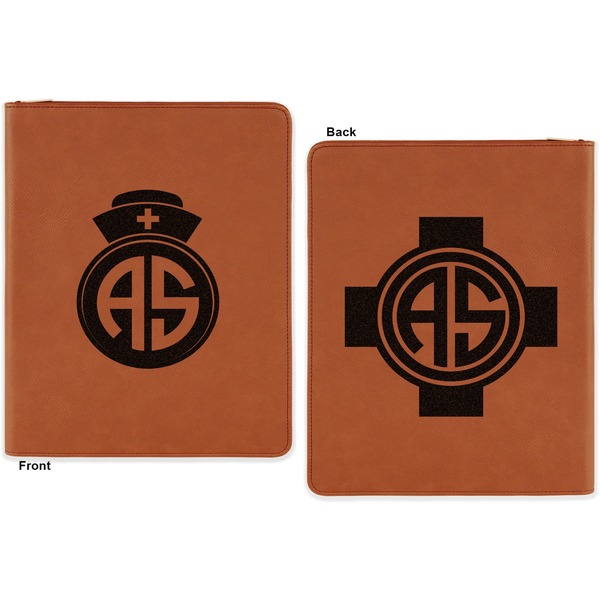 Nurse Cognac Leatherette Zipper Portfolios with Notepad - Double Sided - Apvl