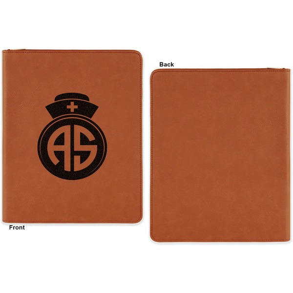 Nurse Cognac Leatherette Zipper Portfolios with Notepad - Single Sided - Apvl