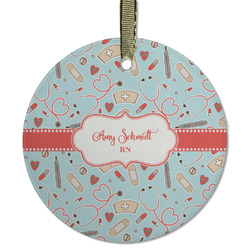 Nurse Flat Glass Ornament - Round w/ Name or Text