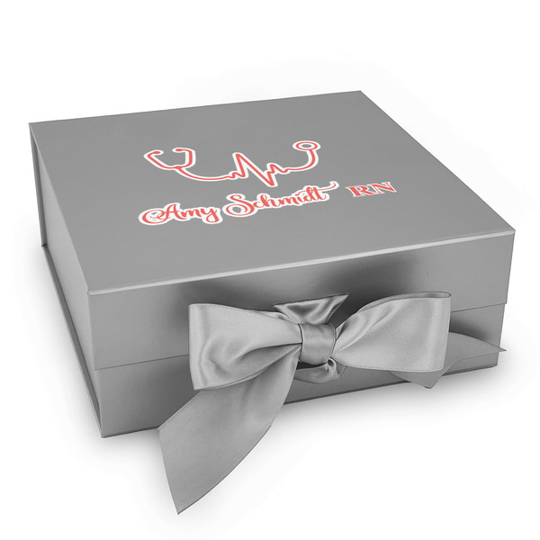 Custom Nurse Gift Box with Magnetic Lid - Silver (Personalized)