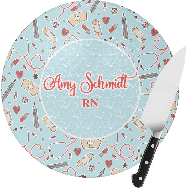 Custom Nurse Round Glass Cutting Board (Personalized)