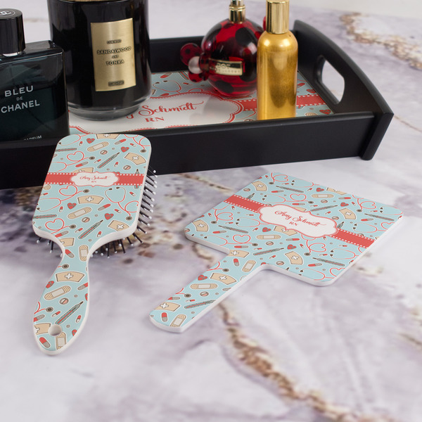 Nurse Hair Brush and Hand Mirror - Bathroom Scene