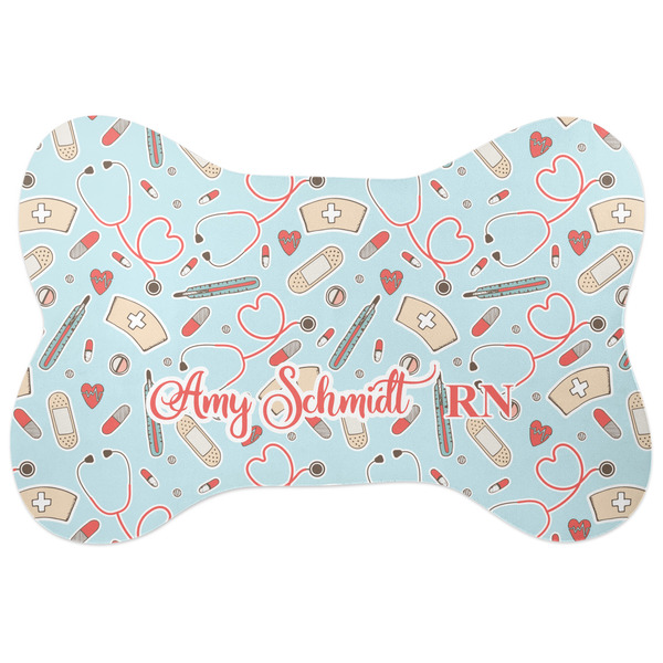 Custom Nurse Bone Shaped Dog Food Mat (Large) (Personalized)