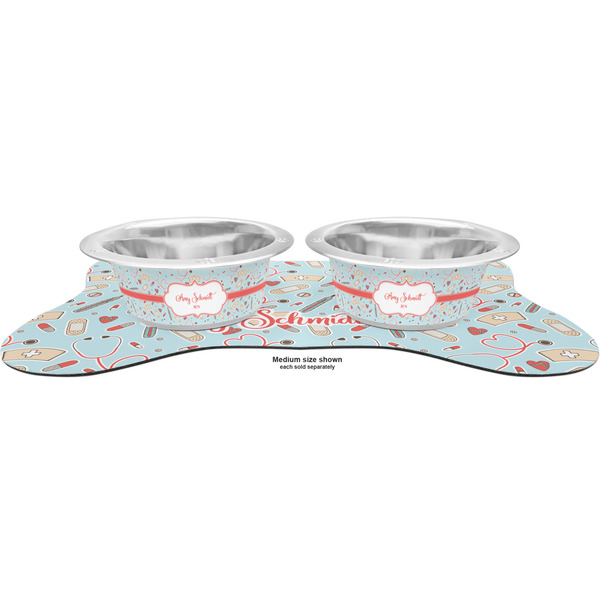 Nurse Metal Pet Bowls - On Dog Bone Shaped Mat