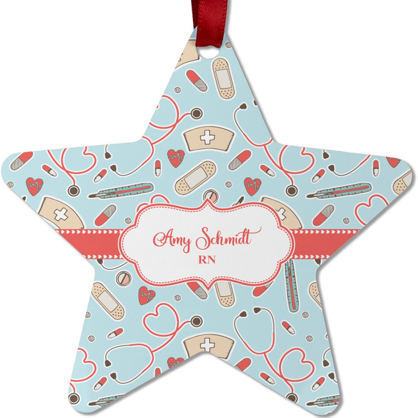 Custom Nurse Metal Star Ornament - Double Sided w/ Name or Text