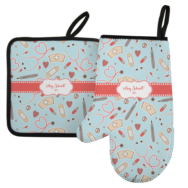 Custom Nurse Left Oven Mitt & Pot Holder Set w/ Name or Text